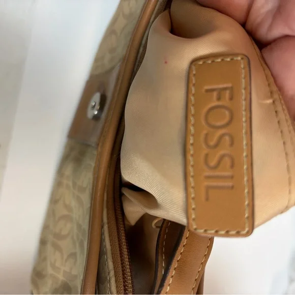 Fossil Monogram Canvas Shoulder Bag Tan Brown Y2K - Picture 2 of 11